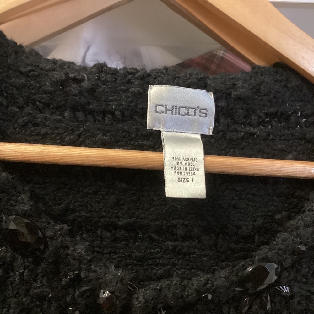 Chico’s Cardigan Sweater Size 1 Black With Embellishments Preppy! Classic! - Picture 14 of 16